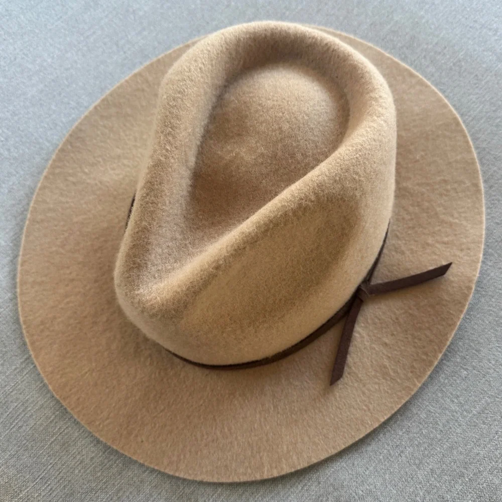 Brixton Tan Wool Felt Fedora Hat Wide Brim Camel One Size OS